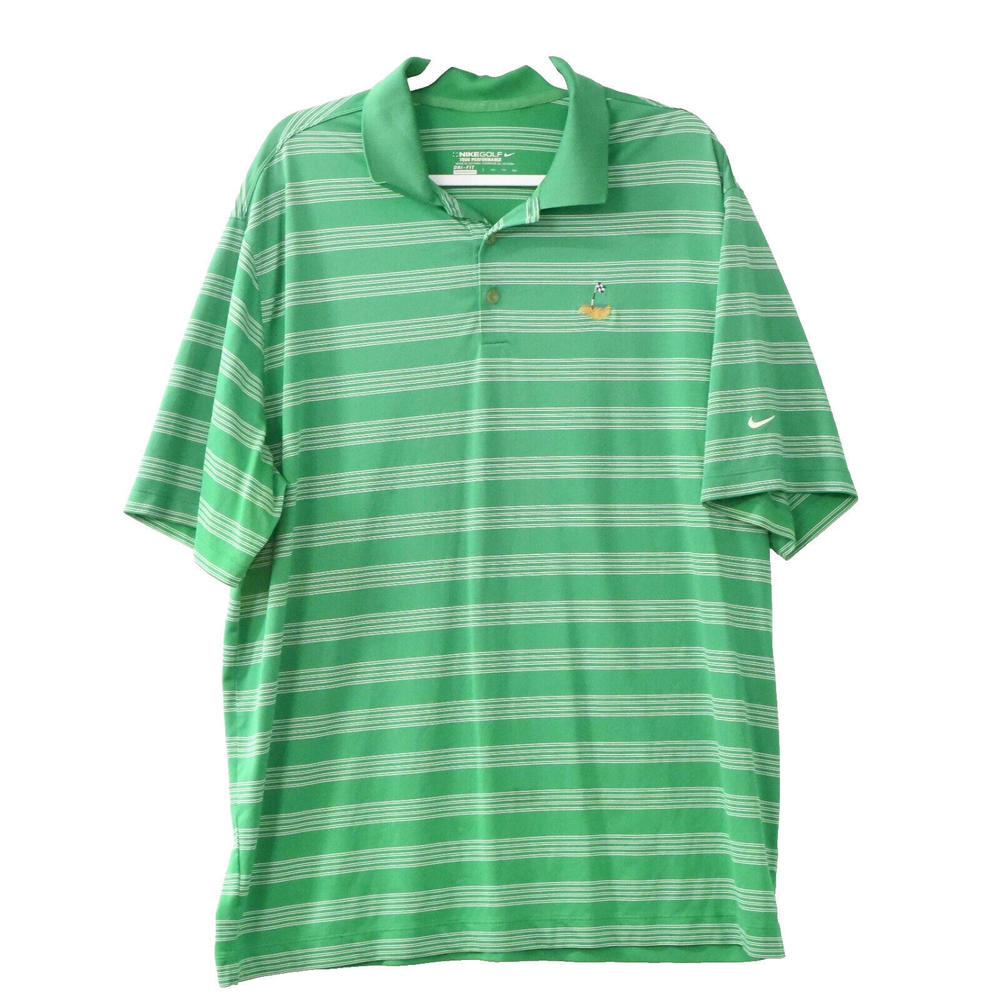 Nike Golf Mens Green White Polo Shirt Striped Polyester Short Sleeve Size 2XL